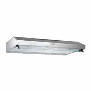 Campana convencional de mueble  90 cm de ancho Fabricada en acero inoxidable Capacidad absorción 500 m3/h Tres (3) velocidades Luz Led 2*2 W Tres (3) filtros anti grasa Funcionamiento: 110V Frecuencia: 60Hz No incluye ducto al exterior Revisar esquemas de empotre en el manual de instalación del producto