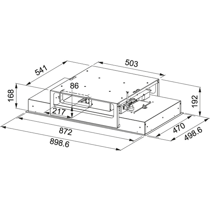 Extractor de Techo - FCFL 906 BK  Voltaje: 220V Potencia máxima: 220 w Iluminación: Barra LED Control: Botón o control remoto Compatibilidad: cubiertas hasta 90 cm de ancho Altura máxima cubierta-techo falso: 150cm Altura mínima cubierta-techo falso: 65cm Modo de instalación: Extractor o Recirculante Clase Energética: A+