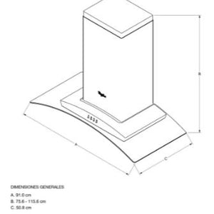 CAMPANA PARED 90CM  Campana tipo pared en acero inoxidable con vidrio curvo de 90cm  Capacidad de absorción 780 m3 por hora  4 velocidades  1 filtros para grasa lavable  2 luces halógenas  Opción para convertir a recirculación  Voltaje 110v