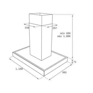 "Campana De Pared 90 cm: DPL 980 Voltaje:110 V Requiere polo a tierra: No Frecuencia: 60 Hz Bombillas de luz: 4 bombillas Led Velocidades: 3 mas intensiva Capacidad de extracción máxima de la campana: 850 m3/h Control: Display touch