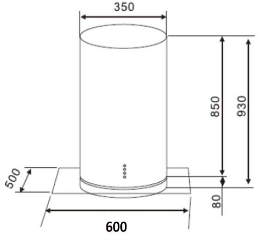 Campana de pared 60 cm  Vidrio cuadrado de seguridad Capacidad absorción 1000 m3/h Tres (3) velocidades Switch eléctrico Lámparas Halogenas 3*1 W Filtro de carbón activo Medida del ducto: 93 cm (No extensible) Una (1) trampa antigrasa en aluminio Funcionamiento: 110V Frecuencia: 60Hz No Incluye Ducto exterior Revisar esquemas de empotre en el manual de instalación del producto