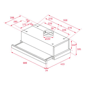 Campana deslizable de empotre 60CM - TL6310  Voltaje: 110V Requiere polo a tierra: No Potencia máxima: 231 w Frecuencia: 60 Hz Bombillas de luz: Halógena Campana extendible: Si Velocidades: 2 Duración filtro de carbón: 3-6 meses Tipo de filtro: C3C Capacidad de extracción motor: 580 m3/h Capacidad de extracción máxima de la campana: 366 m3/h Número de filtros: 2