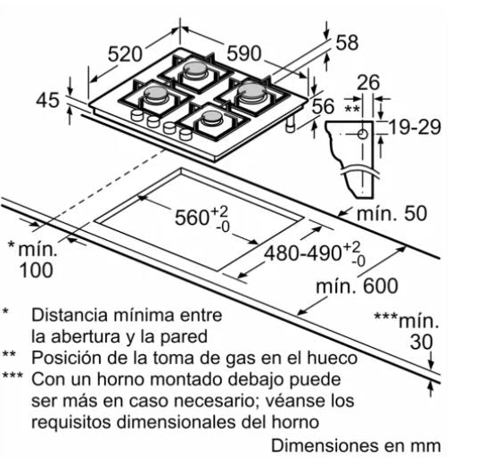 Placa de gas de cristal templado con FlameSelect: máxima precisión y los mejores resultados cocinando con gas. 60 cm