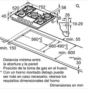 "          ESTUFA GAS 75 CM PLACA DE GAS CON MANDOS VIDRIOS TEMPLADOS NEGRO"