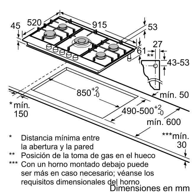 SERIE 6 - Cubierta a gas en acero - FlameSelect: para un ajuste preciso de la llama en nueve niveles definidos. Mainswitch: Apaga todas las hornillas con tan sólo apretar un botón. Quemador de doble wok: sistema de doble llama para lograr una cocción potente de hasta 5 kW. Soporte continuo de pan de hierro fundido: para una alta firmeza y estabilidad de los utensilios de cocina. Perillas giratorias: para un control ergonómico.