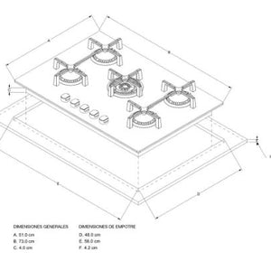 CUBIERTA CRISTAL 60CM GAS NATURAL  -Cubierta de vitrocerámica y parrillas de hierro fundido Válvula de seguridad   -Tipo de quemadores doble llama deffendi casa italiana de mayor durabilidad  -Perillas en PVC de alta resistencia al calor y mayor durabilidad  -Cocción uniforme con todos sus quemadores especializados