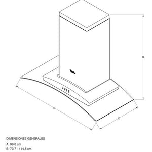 CAMPANA ISLA 90CM  Campana en acero inoxidable con cristal curvo capacidad de extracción 617m3  Filtro lavable de carbón activado que ayuda con la eliminación de olores en el modo recirculante, Filtro lavable de aluminio.  Convertible a extracción o recirculación dependiendo tus necesidades Contróla fácilmente con el Panel de Control Soft Touch.  Función turbo boost: Con el 100% de extracción, se activa por 5 min y regresa automáticamente a la velocidad seleccionada previamente.  Voltaje de 110v