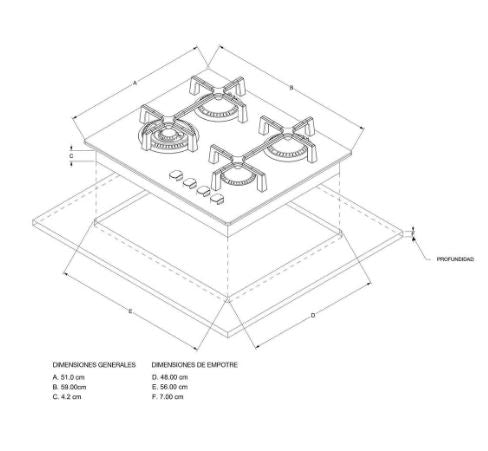 CUBIERTA CRISTAL 60CM GAS NATURAL  -Cubierta de vitrocerámica y parrillas de hierro fundido Válvula de seguridad   -Tipo de quemadores doble llama deffendi casa italiana de mayor durabilidad   -Perillas en PVC de alta resistencia al calor y mayor durabilidad  -Cocción uniforme con todos sus quemadores especializados