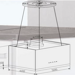 Campanas de isla de 50 cm  Vidrio Recto de seguridad negro Panel LED touch control AYD-051 Capacidad absorción 700 m3/h Tres (3) velocidades Switch eléctrico Lámparas LED 2*1.5W 1*5 Filtros antigrasa en aluminio Filtro de carbón activo Funcionamiento: 110V Frecuencia: 60Hz Revisar esquemas de empotre en el manual de instalación del producto