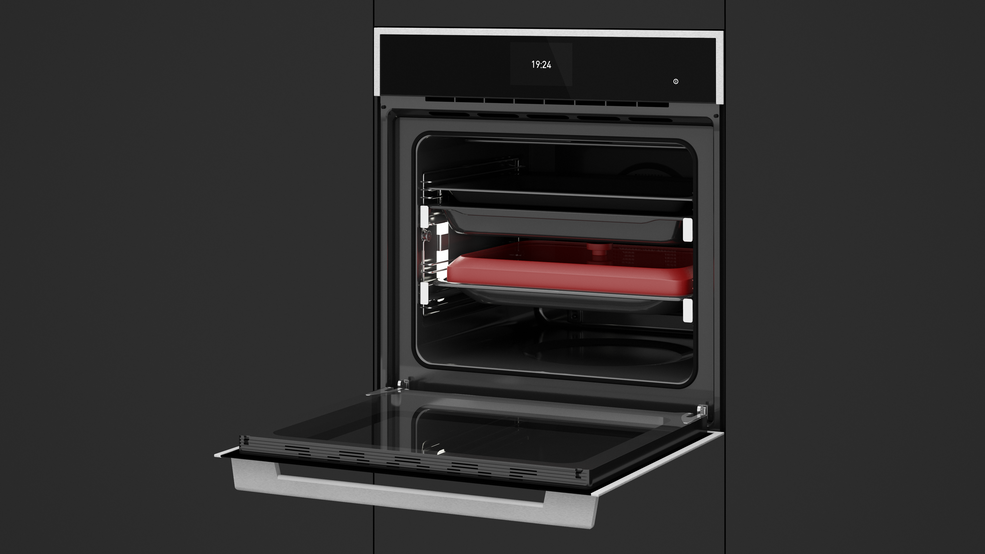 Horno Inteligente Pirolitico - iOven P  Voltaje: 220 V Frecuencia: 60 Hz Requiere polo a tierra: Si Potencia nominal máxima: 3552 W Amperaje: 16,15 A Clasificación energética: A+ Capacidad: 70 l Teclado: Touch TFT Recetas: 50 Termosonda: Si / SteamBox: Si, incluido / SurroundTemp: Si Pirolítico: Si, 3 niveles Guías telescópicas: Si / Cierre soft: Si Funciones especiales: Asitente de cocina, meatprobe, calentamiento rápido, ECO, fermentar, planificador, block de notas