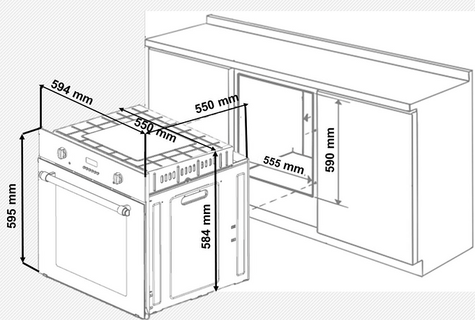 Horno eléctrico 60 cms de ancho  4 programas de cocción Sistema de ventilación tangencial Controles manuales  Clase de eficiencia energética: A Capacidad del horno: 57 litros Lámpara del horno: 1 *25W    Parrillas termostáticas   Puerta extraíble de doble vidrio   Accesorios incluidos: bandeja y parrilla Funcionamiento 110v frecuencia: 60 Hz Revisar esquemas de empotre en el manual de instalación del producto