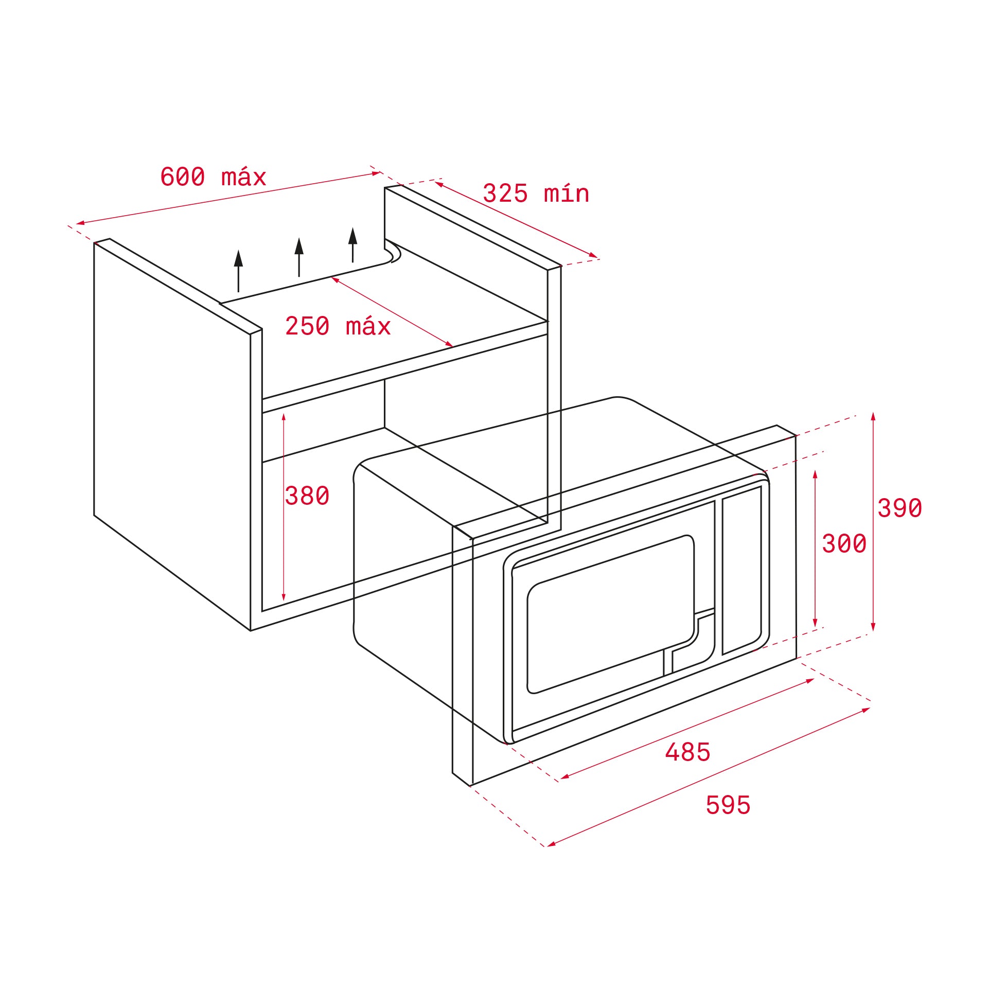 Microondas integrable inox - MS 620 BIS  Voltaje: 220V Frecuencia: 50/60Hz Potencia máxima: 1100 w Niveles de potencia: 5 Capacidad: 18 L Inicio rápido 30'': Si Función +1 minuto: Si Número de programas: 5 Menús: 3 Bloqueo de niños: Si Parrilla para grill: Si Función descongelar: Si