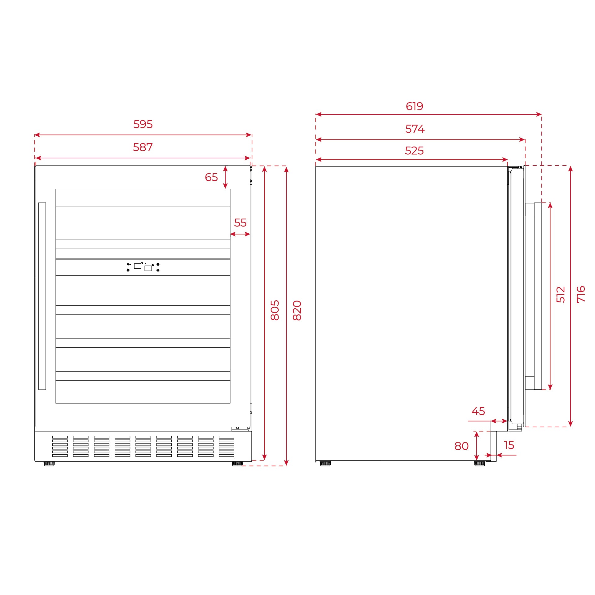 Sommelier 60CM - RVU 20046 GBK  Voltaje: 110 V Frecuencia: 60 Hz Sommelier 60CM; RVU 20046 GBK Voltaje: 110 V Frecuencia: 60 Hz Potencia: 100 w Cableado: 12 aWg Capacidad neta: 150L Capacidad de botellas: 46 Número de estantes: 6 Clase climatica: N/ST Potencia sonora: 39dB Descongelación automática en el compartimento refrigerador: Sí Termostato ajustable electrónico: Sí Pantalla en la puerta: Sí Iluminación interior: Sí Puertas reversible: Sí