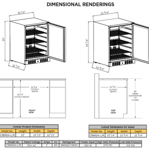 Refrigerador autónomo con clasificación al aire libre. Descongelamiento automático. Construcción de gabinete de acero inoxidable; interior blanco. Capacidad de 4.1 pies cúbicos. Luz interior y termostato manual ajustable. Ventilación frontal para aplicación incorporada - Para exterior.