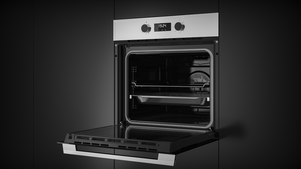 Horno Multifunción - HSB 635  Volaje: 220V Frecuencia: 50/60 Hz Potencia máxima: 2615w Capacidad: 70 l Ventilación dinámica: Si Clasificación energética: A+ Niveles de altura de cocción: 5 Horno de convección: Si Método de limpieza: Hydroclean Cristales en la puerta: 2 Guía telescópica: Si Función eco: Si Bloqueo de niños: Si Sistema antivuelco: Si Horno de convección: Si