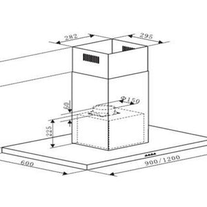 Campana de pared de 120 cms  Capacidad absorción 700 m3/h Tres (3) velocidades Switch eléctrico Lámparas Halogenas 2*20 W 2 Filtros de carbón activo 4 Filtros de Aluminio Funcionamiento: 110V Frecuencia: 60Hz No Incluye Ducto exterior Revisar esquemas de empotre en el manual de instalación del producto