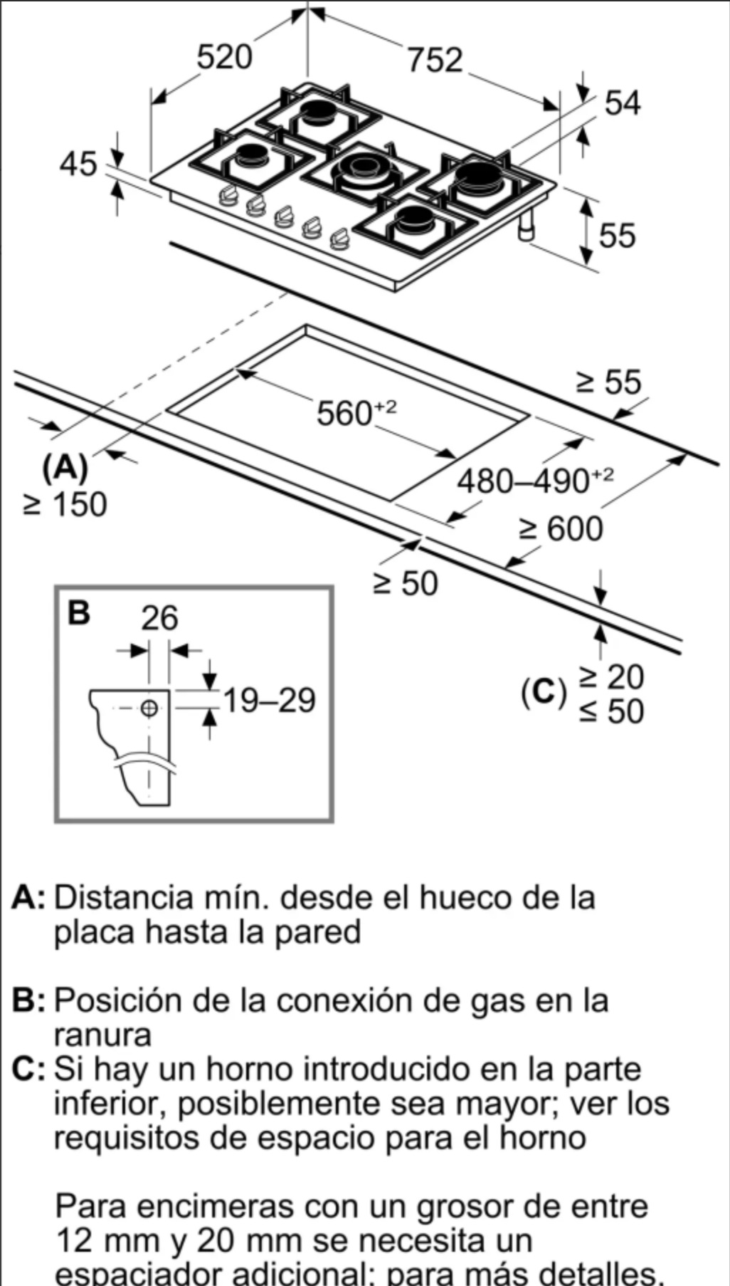 CUBIERTA DE GAS VIDRIO TEMPLADO  75 CMS  SERIE 6 - PPQ7A6I40