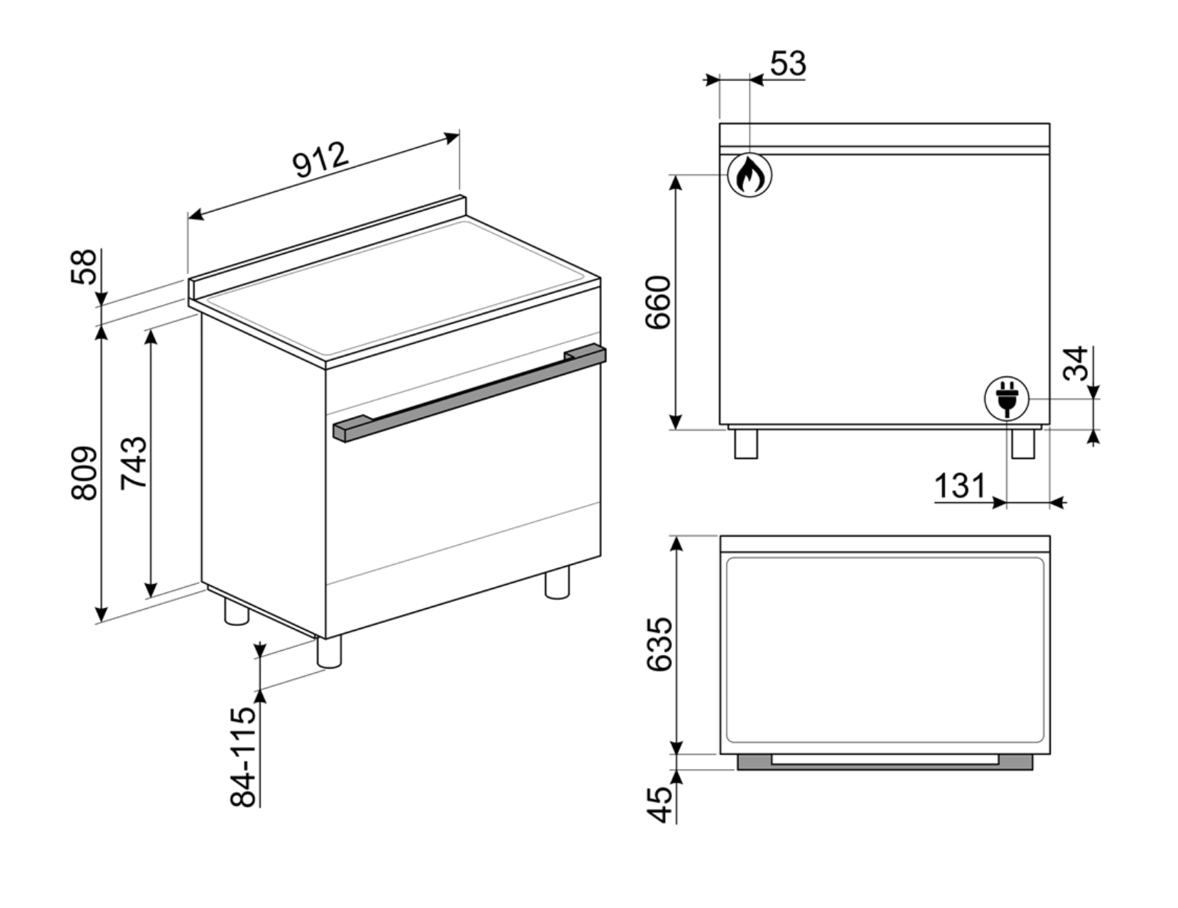 RANGE ESTUFA + HORNO, 90 CMS - CPF36UGMX - SMEG