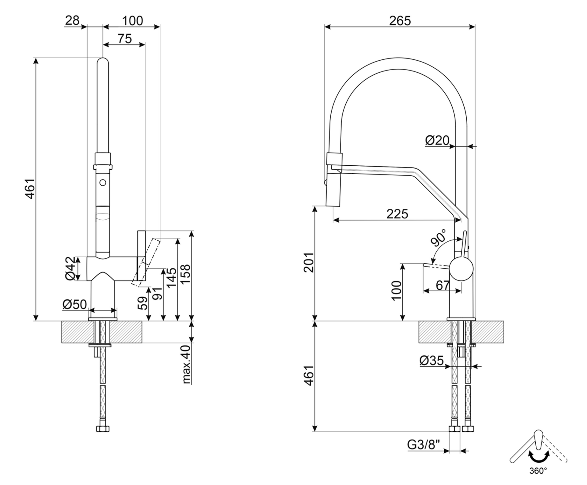 GRIFO DE COCINA SEMI-PROFESSIONAL MONOMANDO FLEXI NEGRO