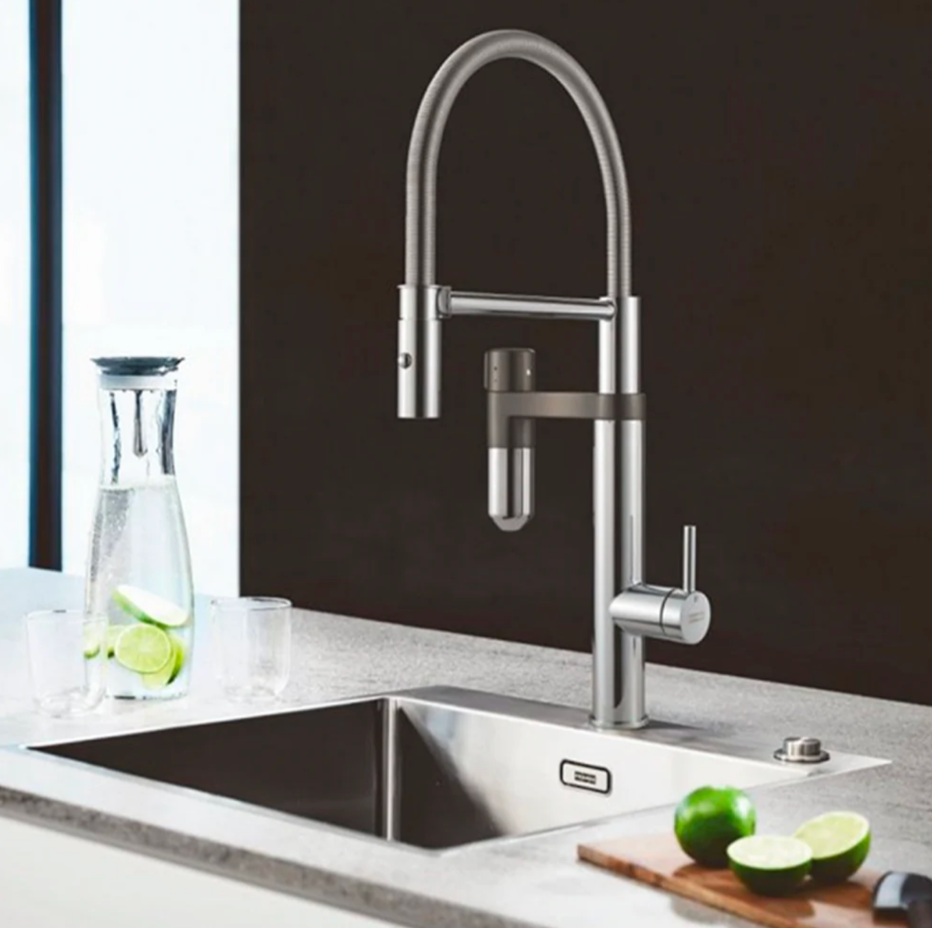 GRIFO EXTENSIBLE VITAL PRO MONOMANDO CROMO Y FILTRO CROMO/GUN METAL - FRANKE