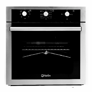 Horno a gas de 60 cm de ancho  Controles mecánicos Timer con señal acústica Manija de aluminio Encendido eléctrico Grill a gas Doble vidrio de seguridad Sistema de ventilación tangencial 5 posiciones para las parrillas Funcionamiento: 110V Frecuencia: 60hz Revisar esquemas de empotre en el manual de instalación del producto