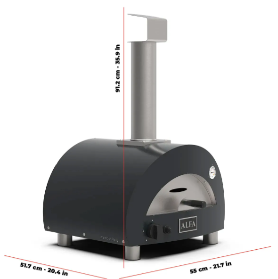 Alfaforni    	 Horno de pizza de 55x33x91 cm Suelo refractario de 40x40 GAS Capacidad de 1 pizza Peso 35 Kg GAS