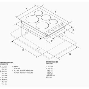 CUBIERTA ELECTRICA 76CM CRISTAL Estufa eléctrica vitrocerámica incluyen un elemento Even-Heat Ultra Power de 10” con ajuste de cocción a fuego lento. 1 elemento Even-Heat de 6” con ajuste de derretir. 1 elemento de 10” Elemento redondo de anillo doble Ultra Power de 6”diseñado para acomodar ollas grandes y sartenes, para saltear con facilidad mientras ofrece cocción rápida, hervir, dorar y Wok.