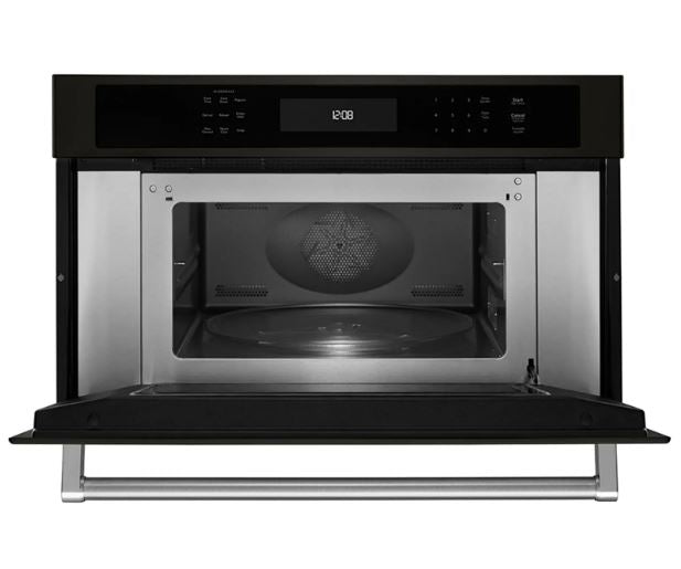 HORNO MICROONDAS DE 76CM ACERO NEGRO 10 niveles de potencia. microondas Interior y exterior de acero inoxidable. Sistema de cocción por convección. Control de temperatura sensible al tacto con función de bloqueo. Opción de horneo y rostizado por convección. Función con sensor Cooking con programas preestablecidos en cantidad peso y humedad liberada. Opción de cocción al vapor y Función mantener caliente.