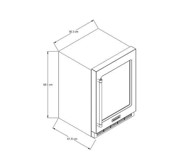 CENTRO DE BEBIDAS DE 60 CM ACERO INOX Capacidad de 14 botella. 2 zonas con temperatura controlada. Zona superior (Vinos Blancos): Hasta 14 botellas con rango de 33°F (0,5°C) hasta 40°F (4°C) Zona inferior (Vinos Tintos): Hasta 22 botellas con rango de 42°F (5°C) hasta 64°F ( 17°C ) Control de temperatura en el interior sensible al tacto. Puerta de vidrio térmica con protección UV. 6 parrillas de deslizamiento. Satín Glide con vista frontal en madera.