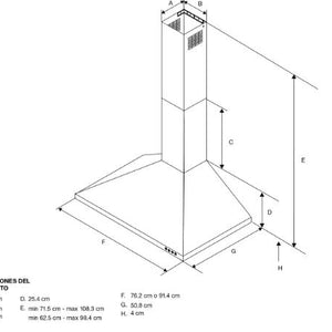 CAMPANA DE PARED 90CM ACERO INOX Superficie de acero inoxidable. Capacidad de extracción de 65.000 BTU Motor de 600 CFM. Opción de apagado automático después de 10” de extracción. 3 velocidades automáticas. Ventilación perimetral. Pantalla LCD con indicador de velocidad 2 luces LED / 1 luz halógena. Filtro lavable en lavavajillas. Extractora convertible a recirculadora no incluye el kit.