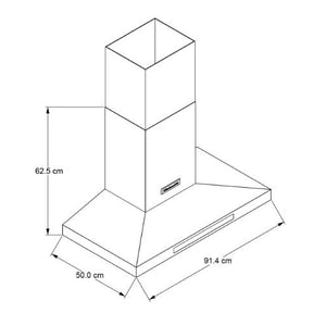 CAMPANA DE PARED 90CM ACERO NEGRO Superficie de acero inoxidable. Capacidad de extracción de 65.000 BTU. Motor de 600 CFM. Opción de apagado automático después de 10” de extracción. 3 velocidades automáticas. Ventilación perimetral. Pantalla LCD con indicador de velocidad 2 luces LED / 1 luz halógena. Filtro lavable en lavavajillas. Extractora convertible a recirculadora no incluye el kit.