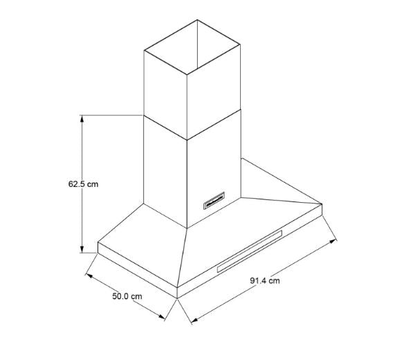 CAMPANA DE PARED 90CM ACERO NEGRO Superficie de acero inoxidable. Capacidad de extracción de 65.000 BTU. Motor de 600 CFM. Opción de apagado automático después de 10” de extracción. 3 velocidades automáticas. Ventilación perimetral. Pantalla LCD con indicador de velocidad 2 luces LED / 1 luz halógena. Filtro lavable en lavavajillas. Extractora convertible a recirculadora no incluye el kit.