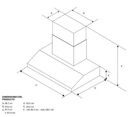 CAMPANA PROFESIONAL DE PARED 122CM ANCHO Requiere motor interno (se vende por separado). Capacidad de extracción 108,000 BTU. 3 velocidades. Superficie de acero inoxidable. Control mecánico oculto deslizable. 3 lámparas de halógeno de 50 W. 2 lámparas de calentamiento de 175 W. 3 filtros de grasa metálicos lavables en lavavajillas.