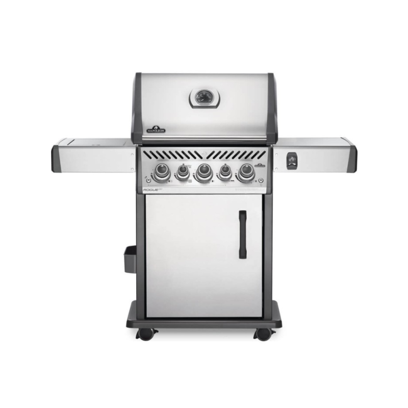 La parrilla de gas propano Rogue® SE 425 de Napoleon con quemadores lateral y trasero infrarrojos es una parrilla de acero inoxidable duradera. Esta parrilla con tres quemadores principales, un quemador trasero del rostizador y una tapa superior alta tiene todo lo que usted necesita para preparar sus comidas gourmet. Puede sellar filetes estilo restaurante en la estación de sellado integrada y prepararlos cómodamente en los amplios estantes laterales.