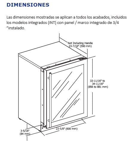   	 24'' Wine Captain de marco integrado  Rendimiento • El volumen de 4.7 pies cúbicos tiene capacidad para 43 botellas de vino (750 ml) • El control de panel táctil digital está convenientemente ubicado en la parte superior de la unidad • Rango de temperatura: 34 ° F - 65 ° F • Sistema de enfriamiento pasivo • El compresor montado en goma prácticamente elimina la vibración