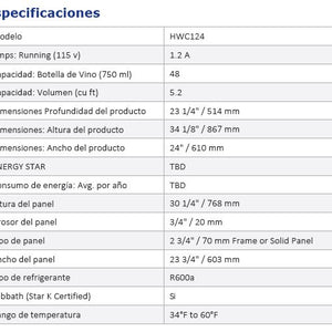 24” Refrigerador de vinos con marco integrado  El sistema de enfriamiento por convección proporciona un enfriamiento rápido y una temperatura constante • El interior inferior extendido maximiza las opciones de almacenamiento • Interior negro